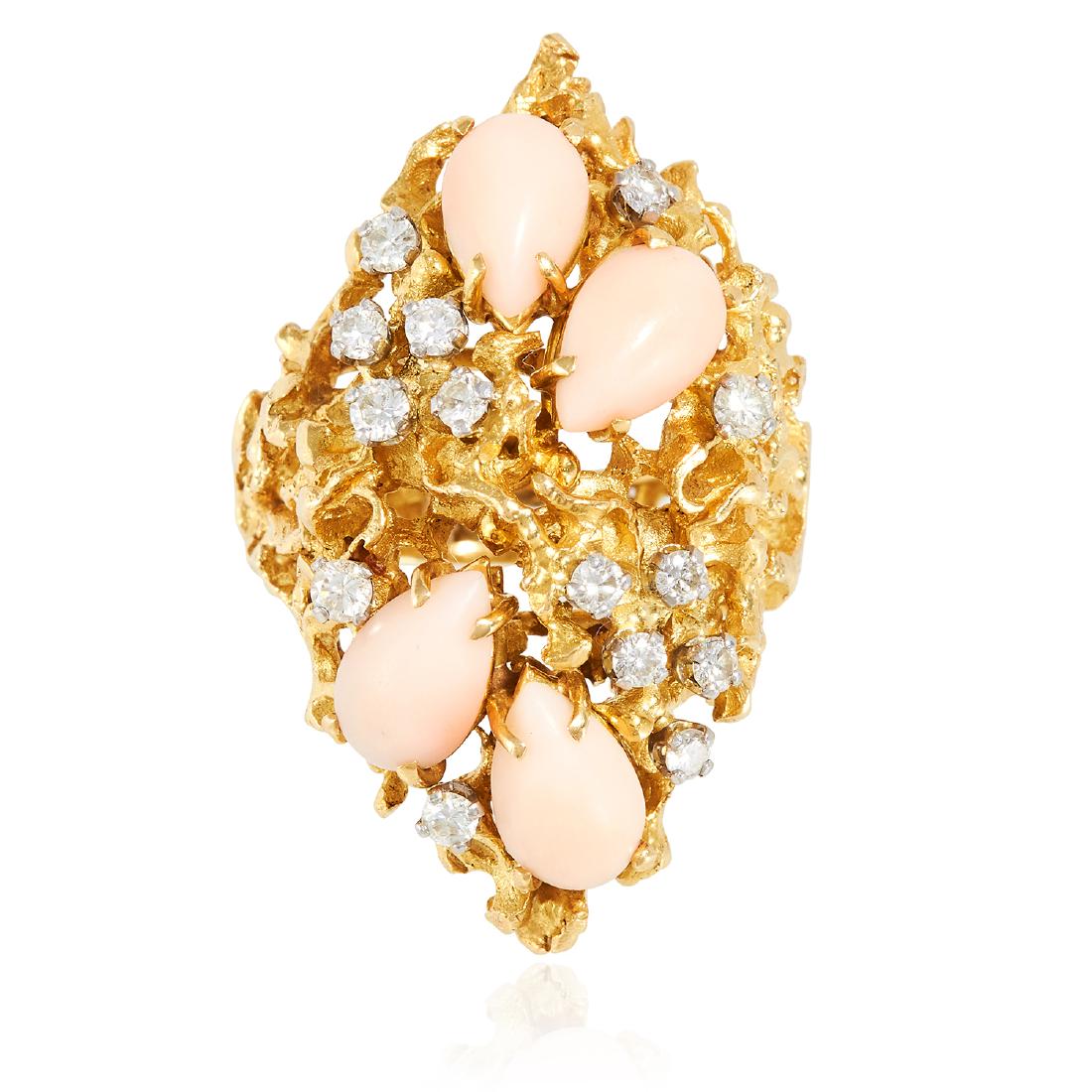 A CORAL AND DIAMOND DRESS RING in yellow gold, in (1 of 1)