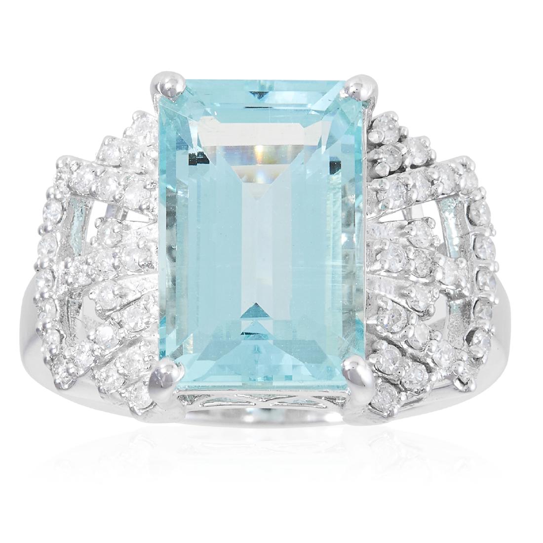 AN AQUAMARINE AND DIAMOND DRESS RING in 14ct white (1 of 1)