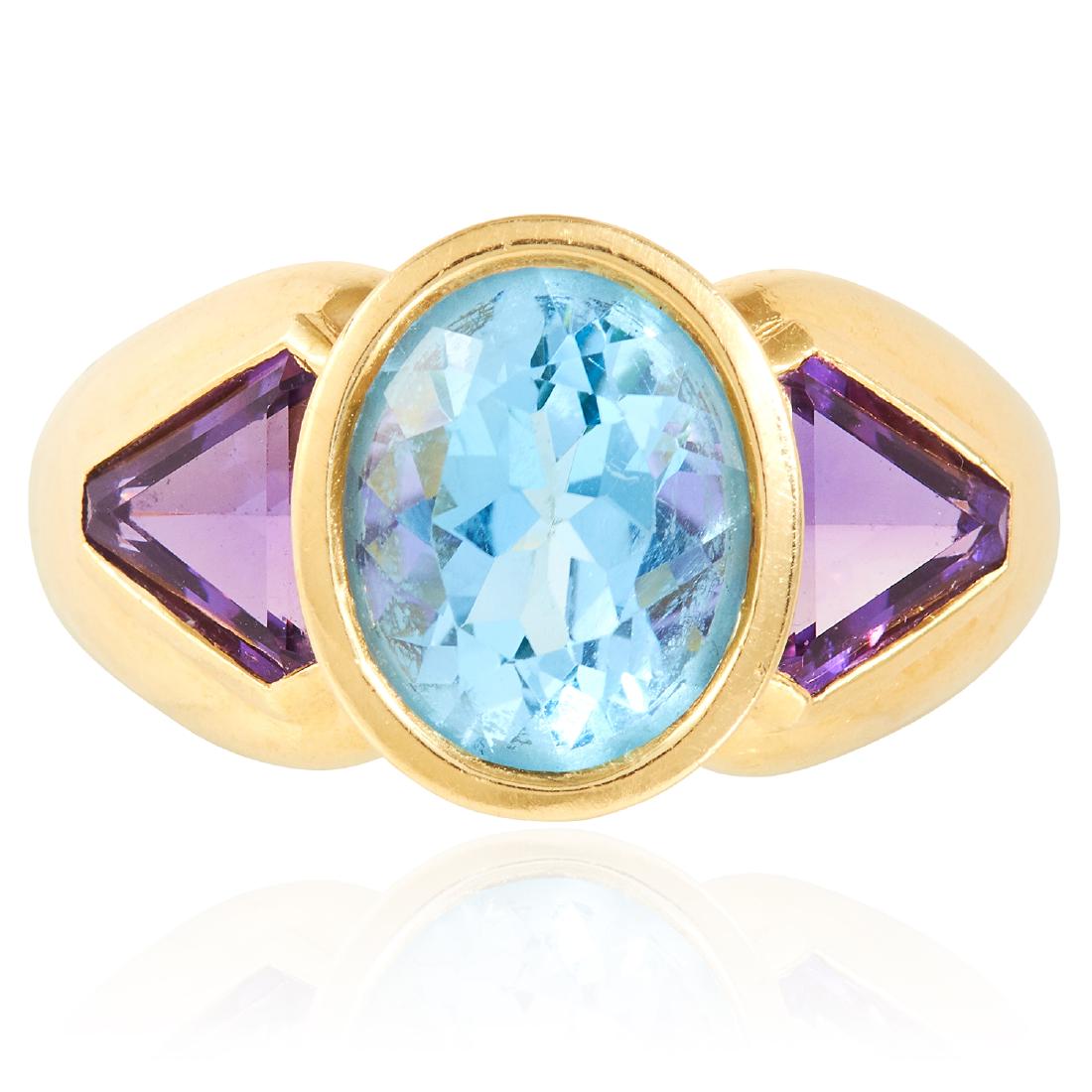 A TOPAZ AND AMETHYST DRESS RING in 18ct yellow gold, (1 of 1)