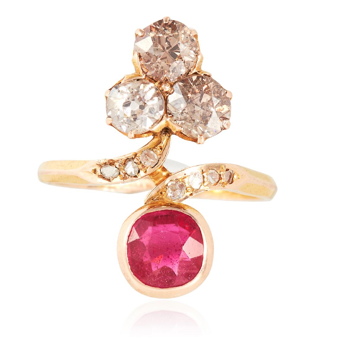 AN ANTIQUE RUBY AND DIAMOND DRESS RING in high carat (1 of 1)