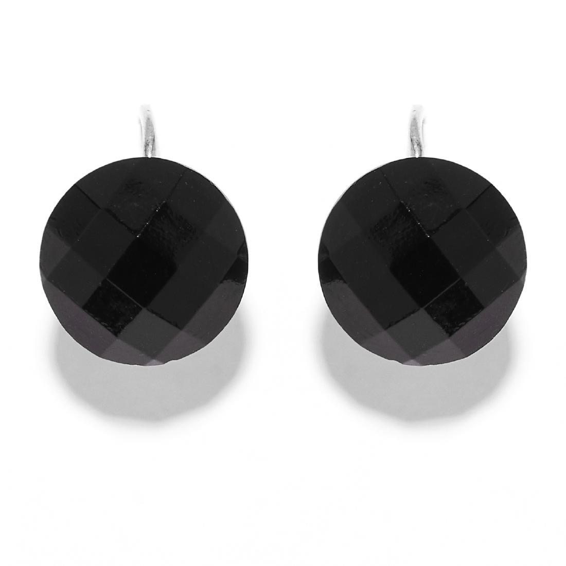 A PAIR OF ONYX EARRINGS in white metal, set with (1 of 1)