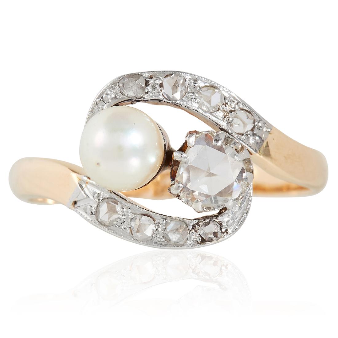 AN ANTIQUE PEARL AND DIAMOND TOI ET MOI RING in high (1 of 1)