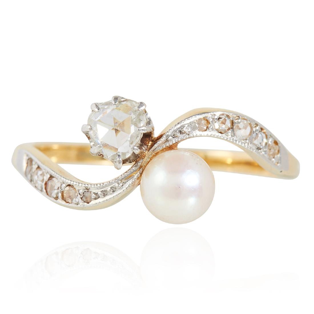 AN ANTIQUE PEARL AND DIAMOND TOI ET MOI RING in high (1 of 1)