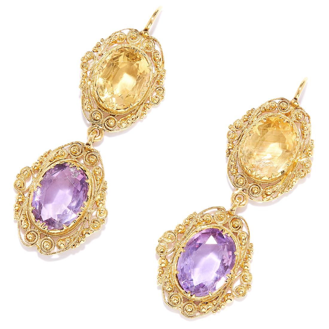 ANTIQUE CITRINE AND AMETHYST EARRINGS in 18ct yellow (1 of 1)