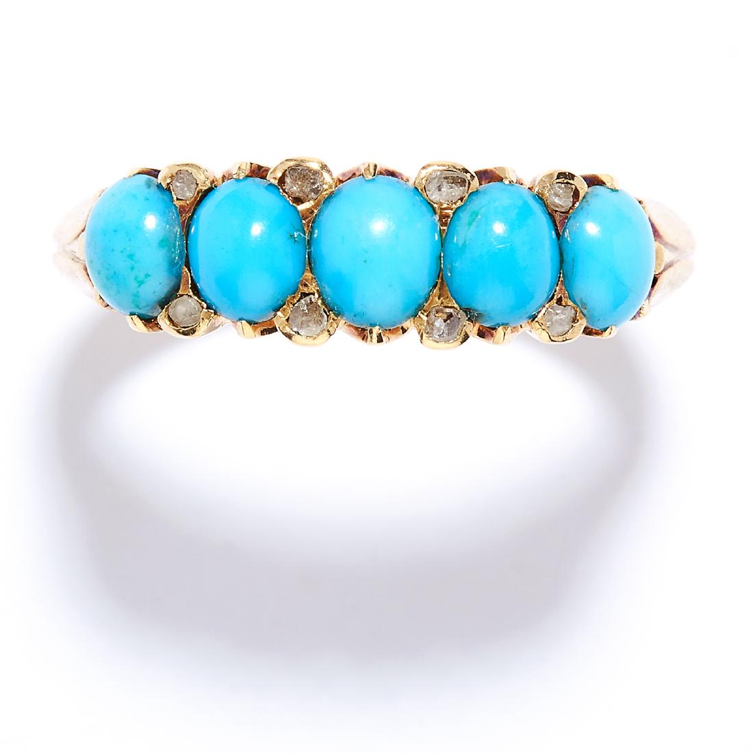ANTIQUE TURQUOISE AND DIAMOND RING in high carat yellow (1 of 1)