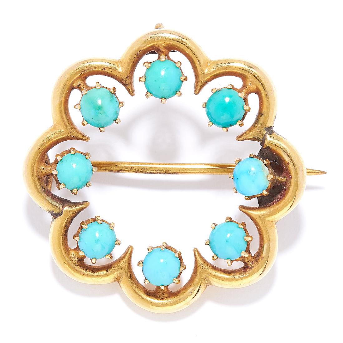 ANTIQUE TURQUOISE BROOCH / PENDANT in yellow gold, set (1 of 1)