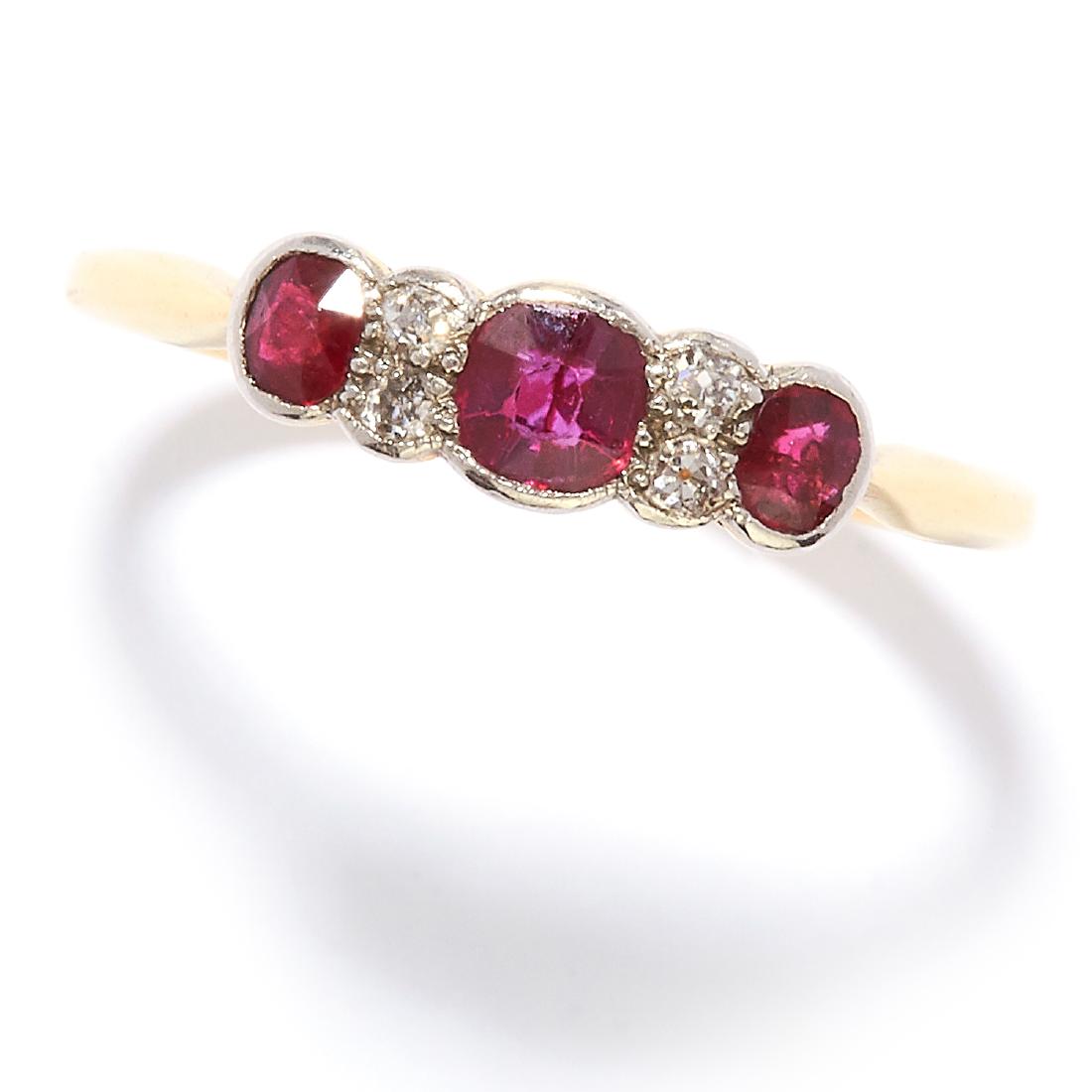 RUBY AND DIAMOND RING in 18ct yellow gold, set with (1 of 1)