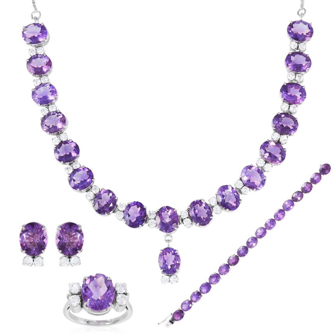 AMETHYST GEM SET NECKLACE, BRACELET, EARRINGS AND RING (1 of 1)