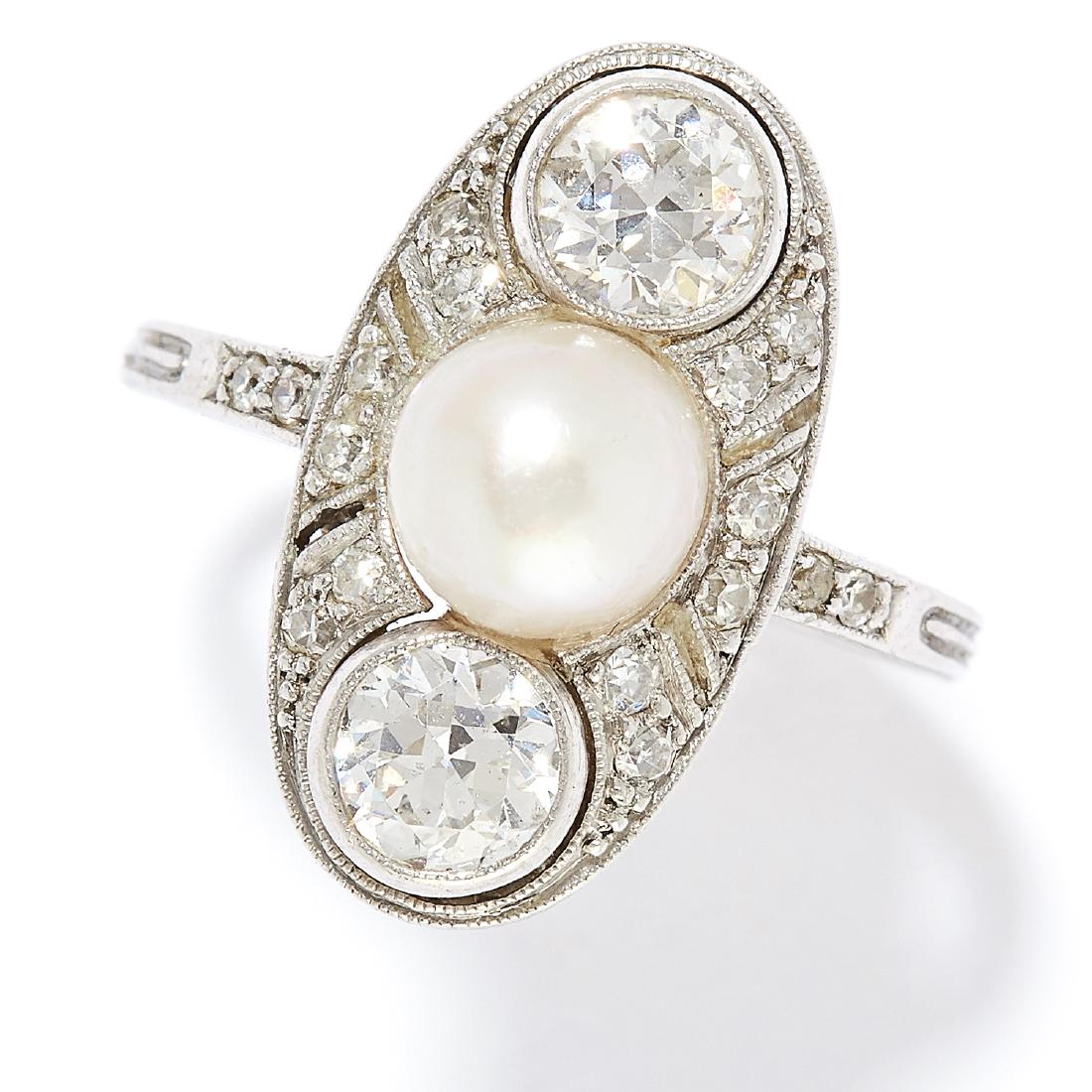 ANTIQUE ART DECO PEARL AND DIAMOND RING in white gold (1 of 1)