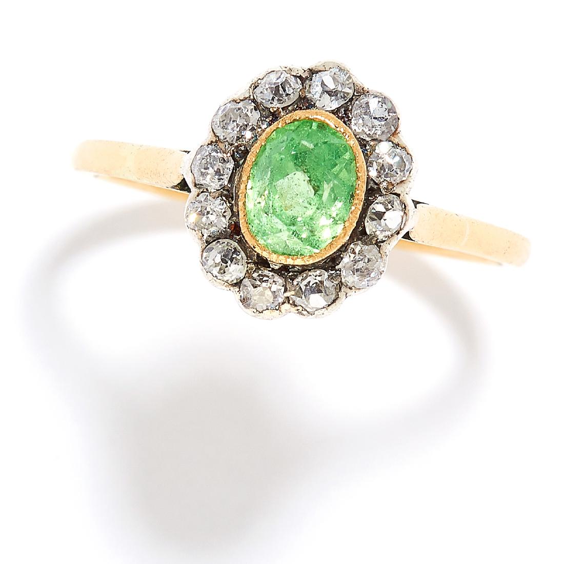 DEMANTOID GARNET AND DIAMOND CLUSTER RING in high carat (1 of 1)