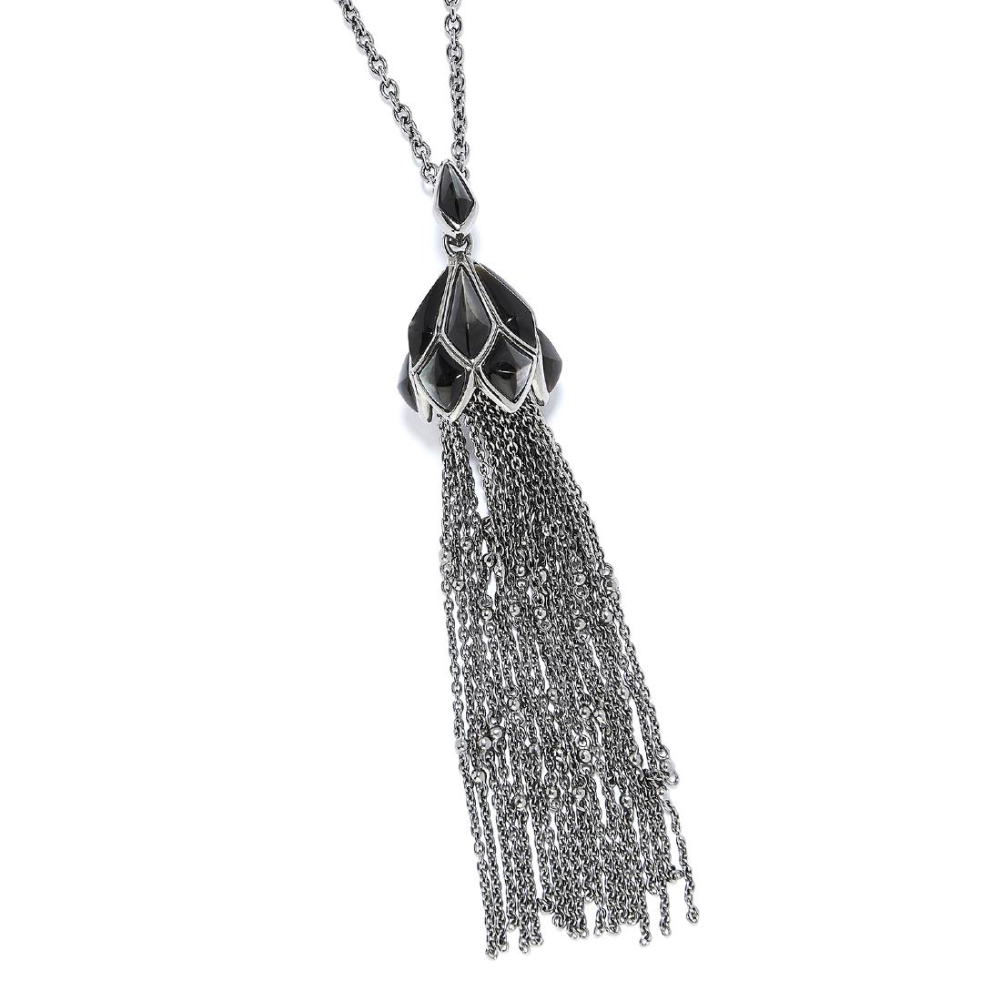 SILVER TASSEL PENDANT AND CHAIN, STEPHEN WEBSTER in: SILVER TASSEL PENDANT AND CHAIN, STEPHEN WEBSTER in silver, comprising of a jewelled pendant suspending silver chain tassels, signed SW, stamped 925, 10cm, 35.2g.