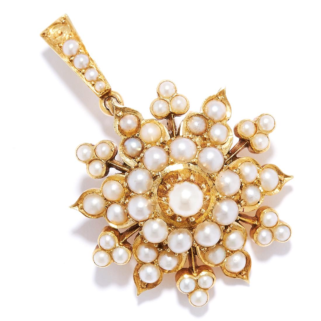 ANTIQUE SEED PEARL BROOCH / PENDANT in high carat (1 of 1)