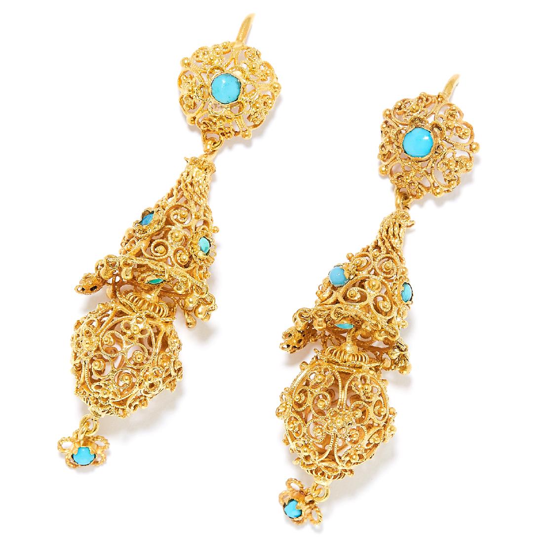 TURQUOISE DROP EARRINGS in high carat yellow gold, in (1 of 1)
