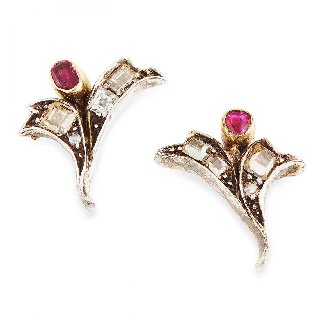 RUBY AND DIAMOND EARRINGS In yellow gold and silver, (1 of 1)
