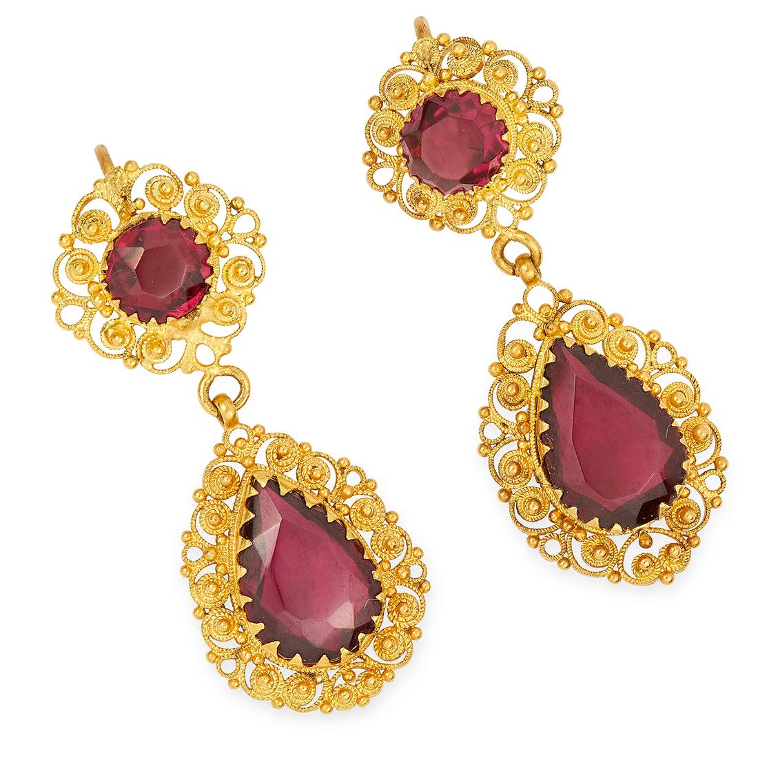 ANTIQUE GARNET EARRINGS in high carat gold, in Etruscan (1 of 1)