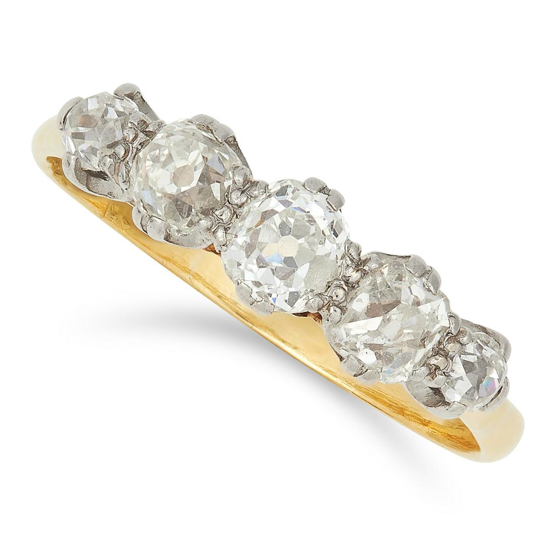 ANTIQUE DIAMOND FIVE STONE RING set with old cut (1 of 1)