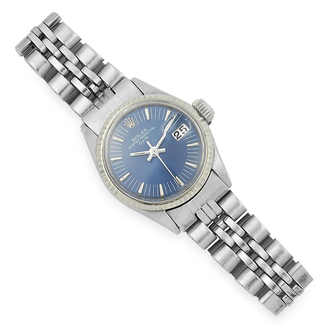 LADIES OYSTER PERPECTUAL WRISTWATCH, ROLEX with blue (1 of 1)