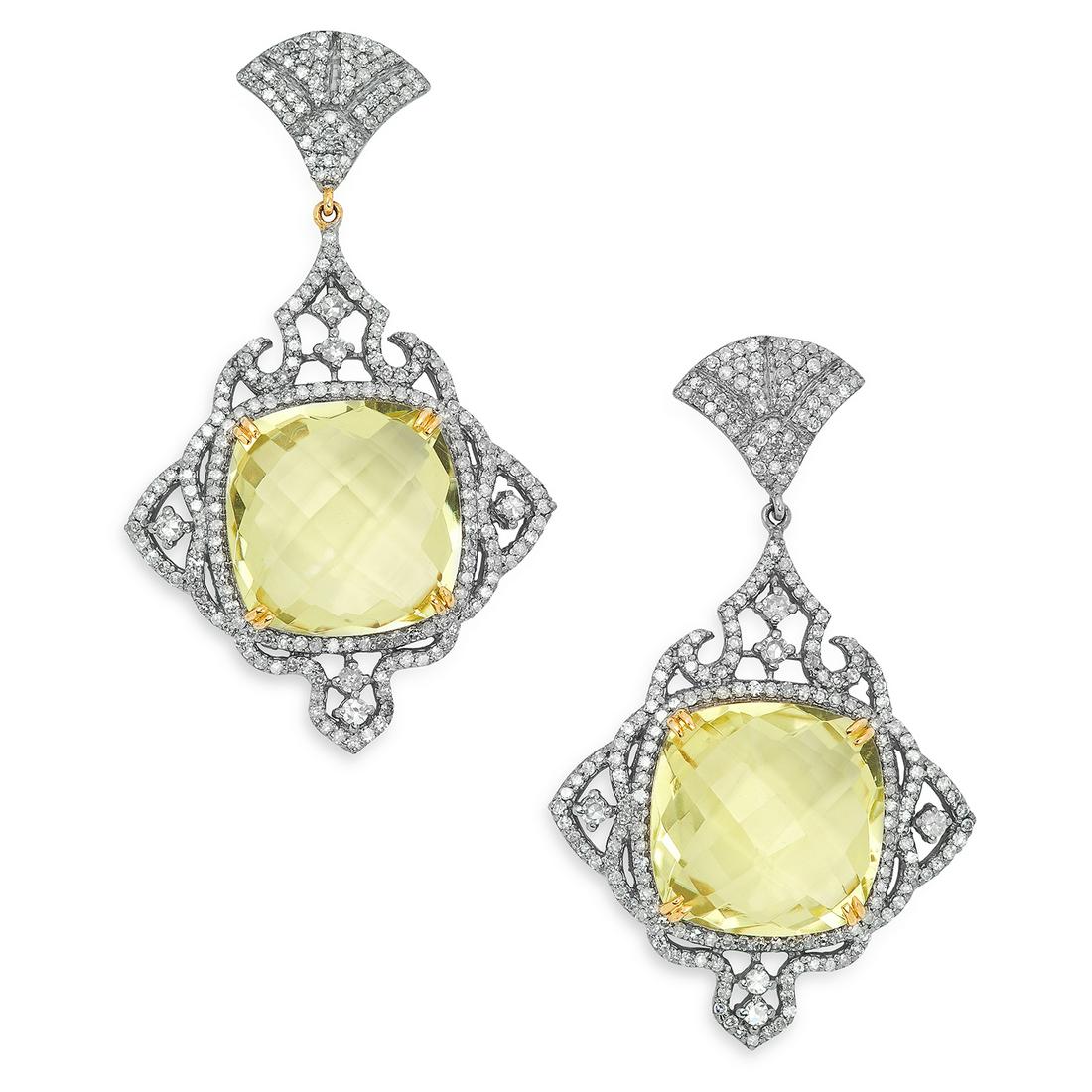 LEMON QUARTS AND DIAMOND EARRINGS each set with a (1 of 1)