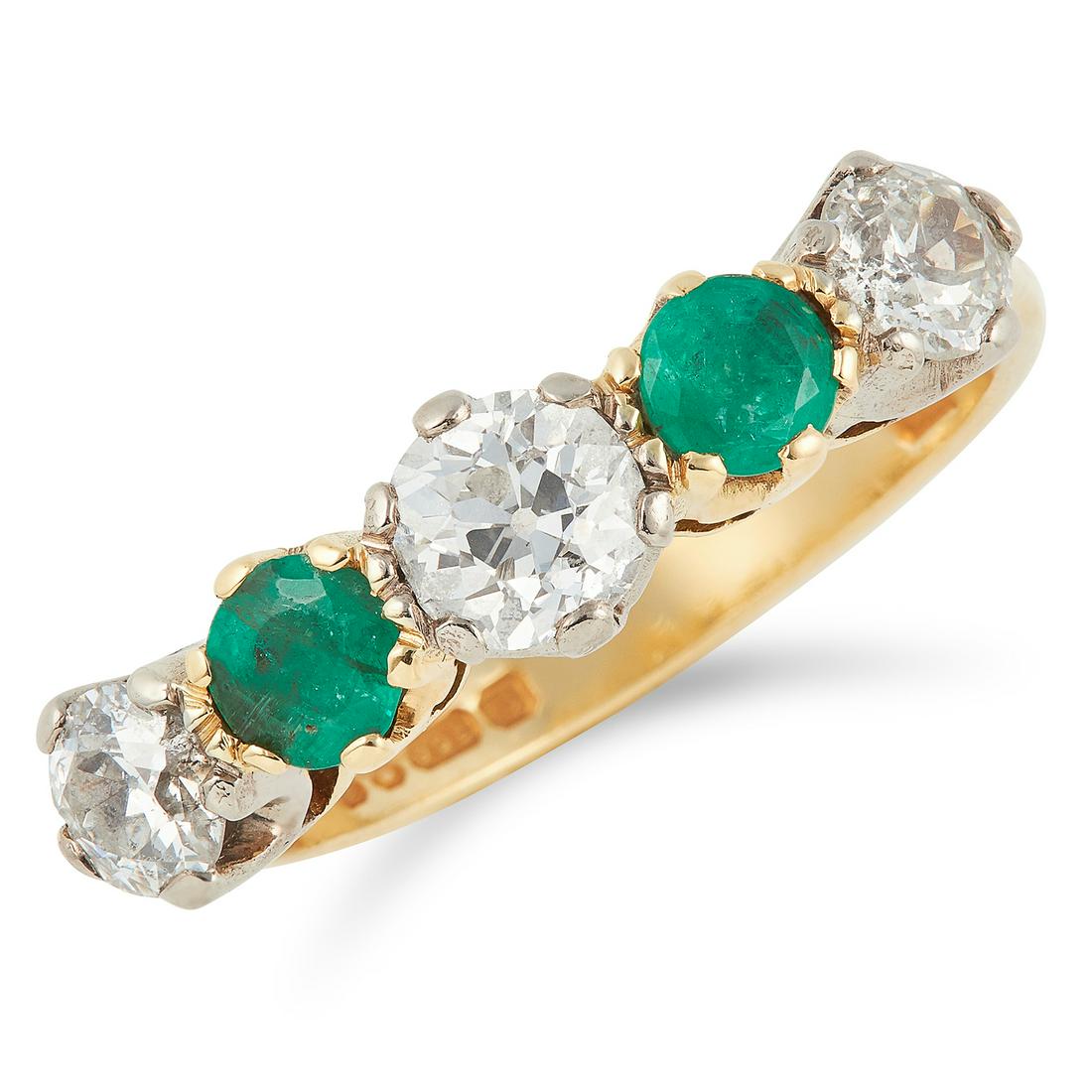 DIAMOND AND EMERALD FIVE STONE RING set with round cut (1 of 1)