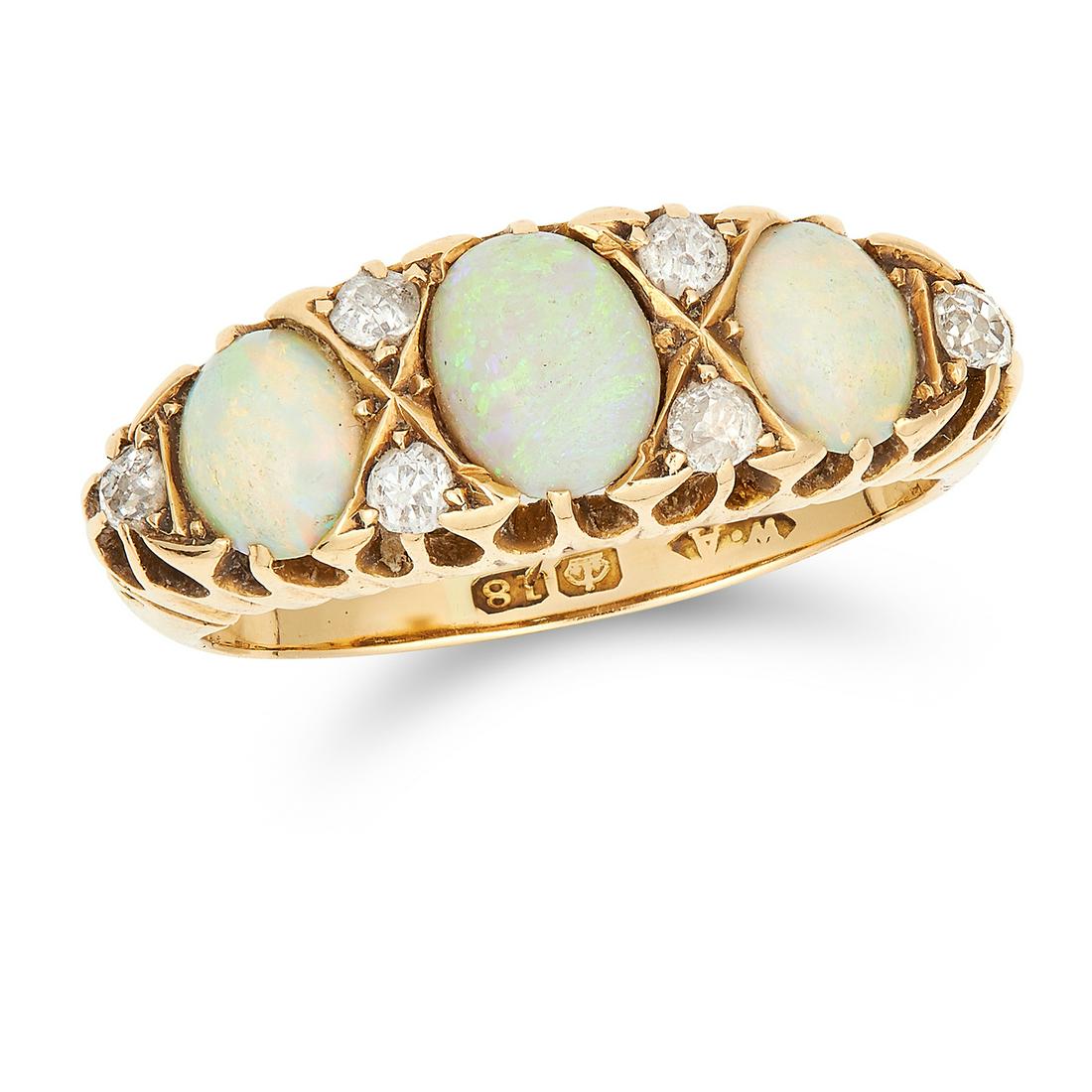 ANTIQUE OPAL AND DIAMOND RING set with three graduated (1 of 1)