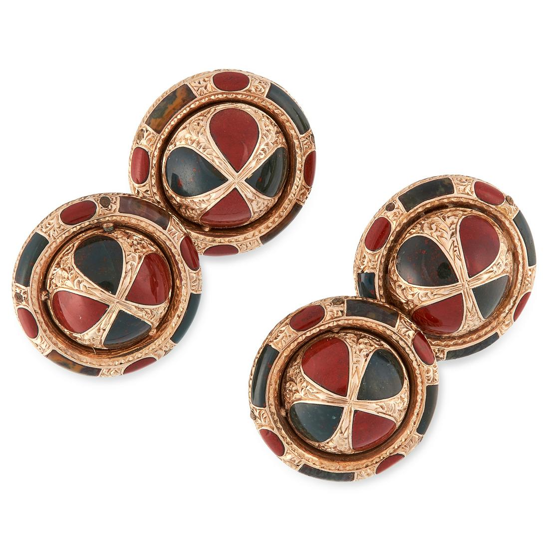 A PAIR OF ANTIQUE SCOTTISH HARDSTONE CUFFLINKS of (1 of 1)