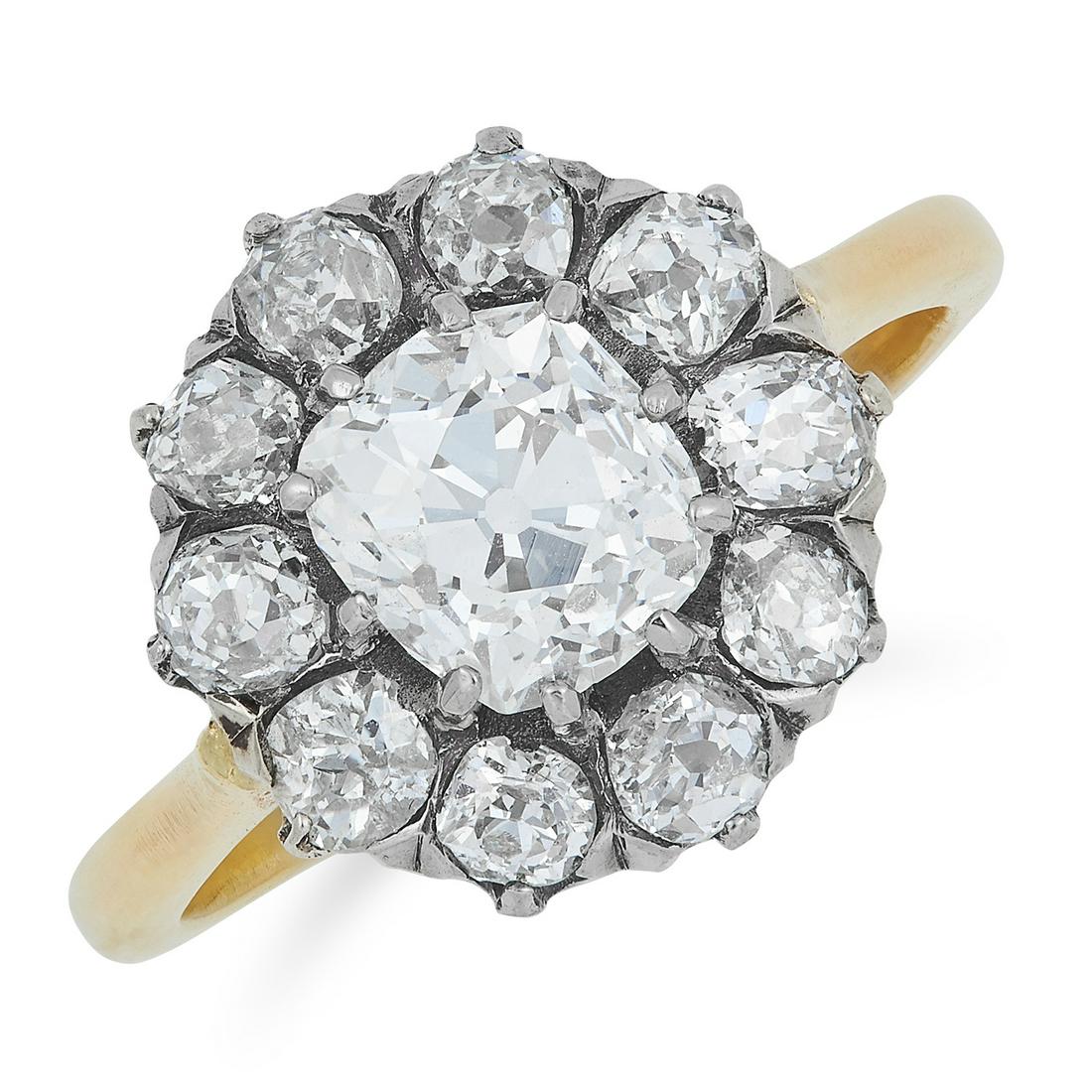 AN ANTIQUE DIAMOND CLUSTER RING set with a central old (1 of 1)