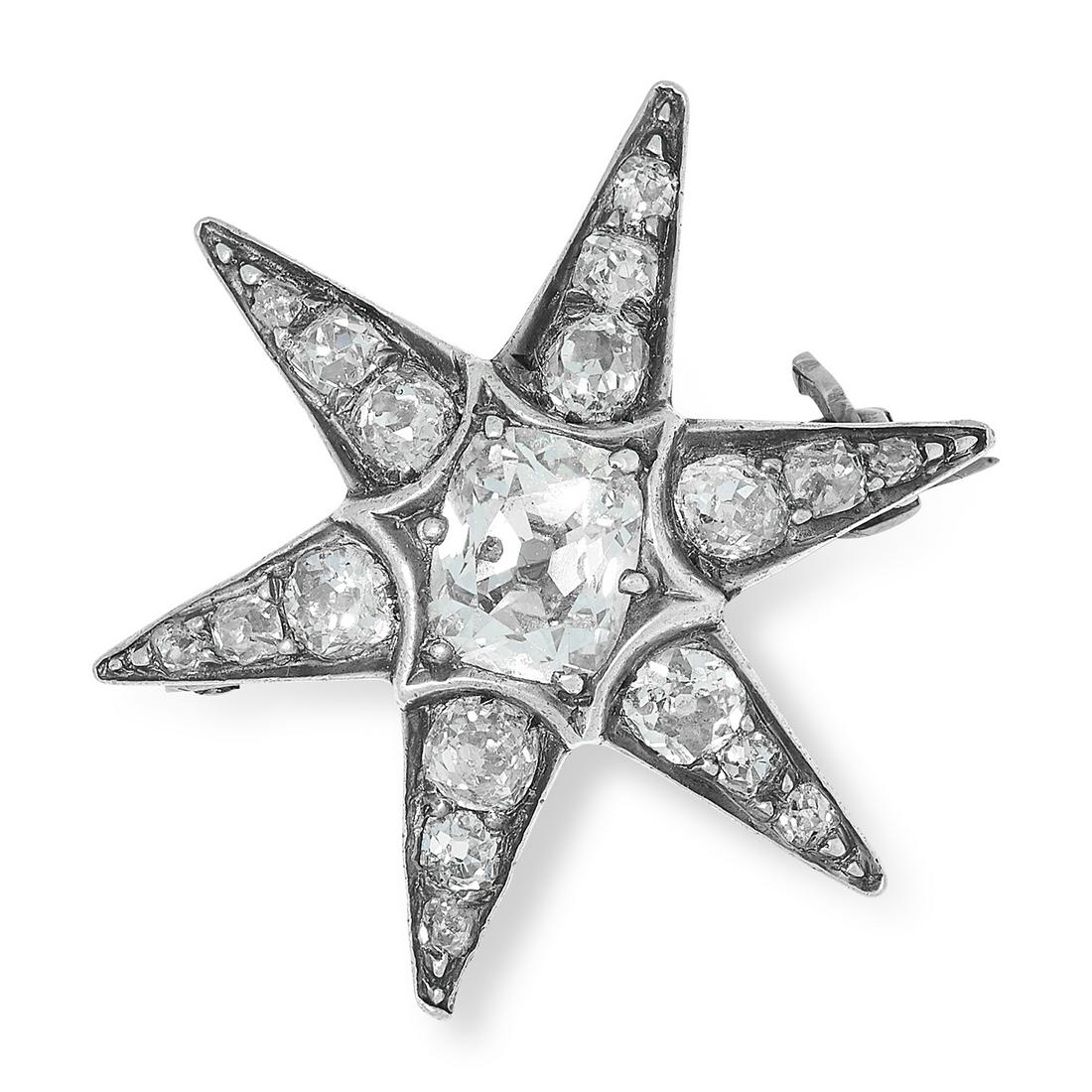 AN ANTIQUE DIAMOND STAR BROOCH the star body set with (1 of 1)
