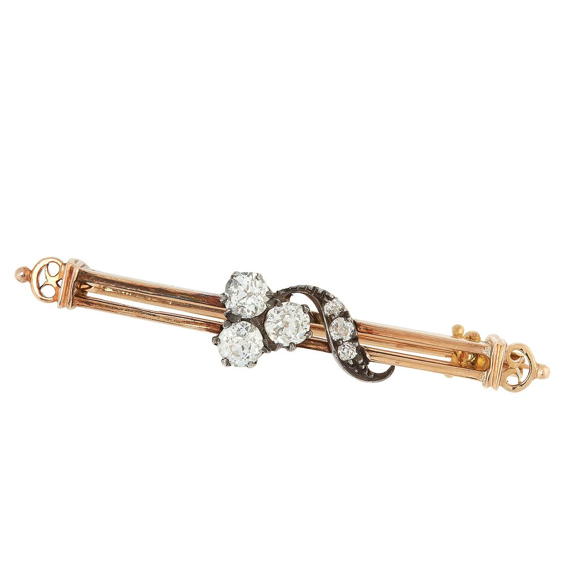 AN ANTIQUE DIAMOND BROOCH set with old cut diamonds in (1 of 1)