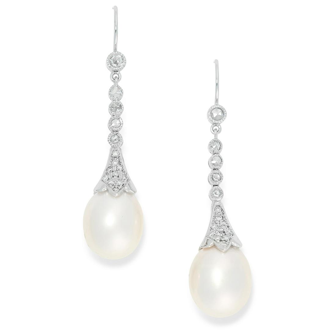 A PAIR OF PEARL AND DIAMOND DROP EARRINGS set with rose (1 of 1)