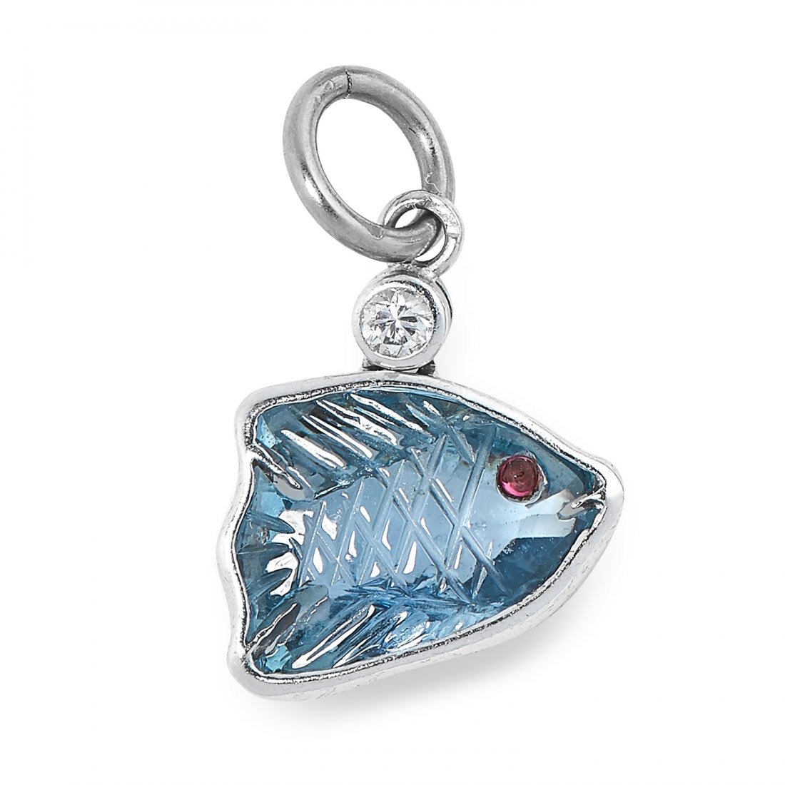AN AQUAMARINE PENDANT, ADLER designed as a fish, set wi (1 of 1)