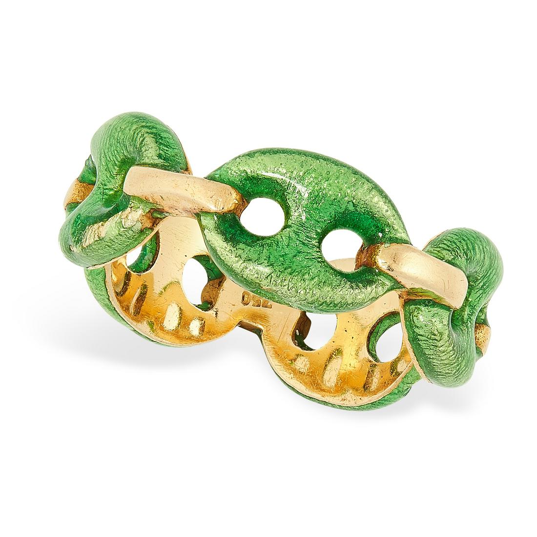 A GREEN ENAMEL DRESS RING comprising a single row of (1 of 1)