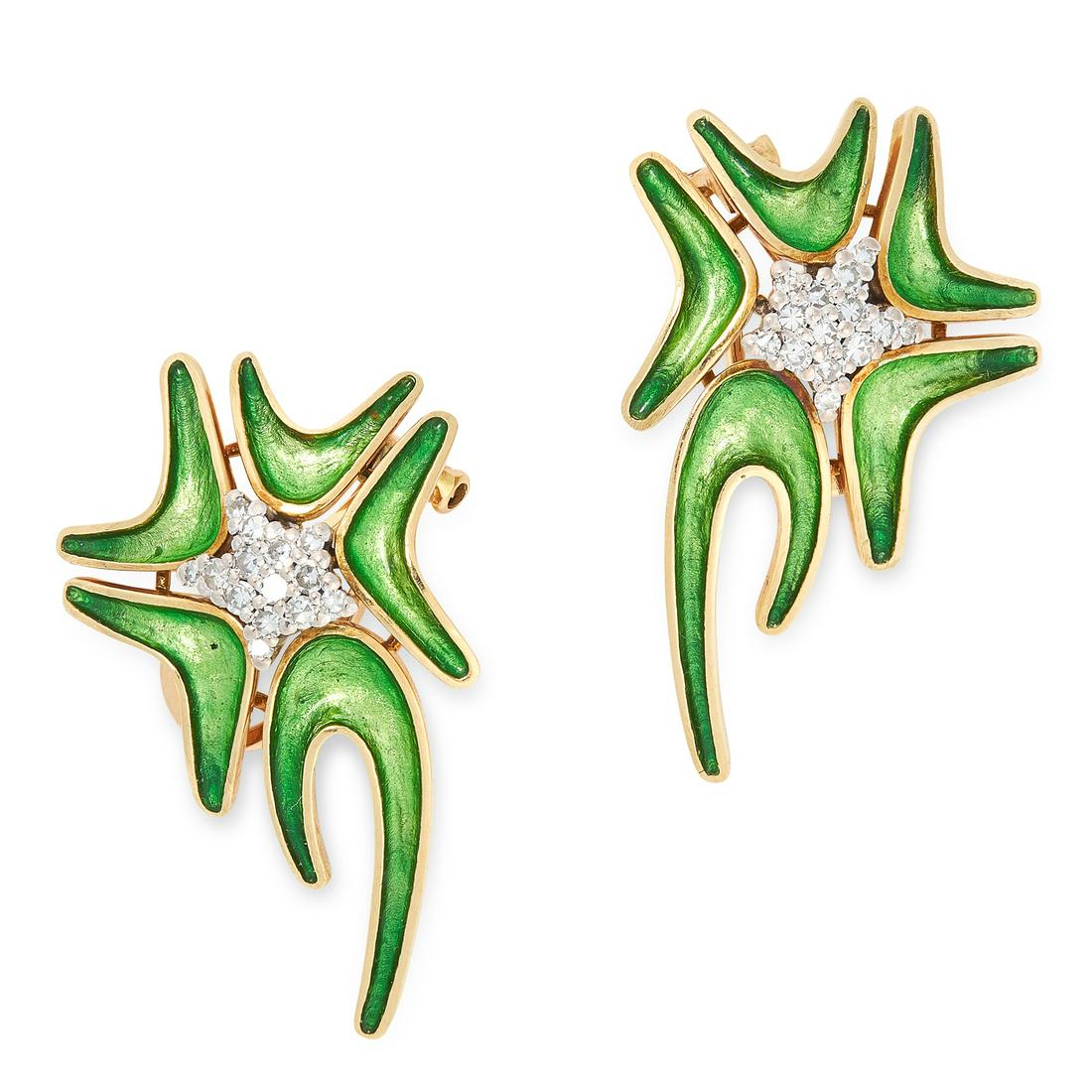 A PAIR OF ENAMEL AND DIAMOND EARRINGS in abstract (1 of 1)