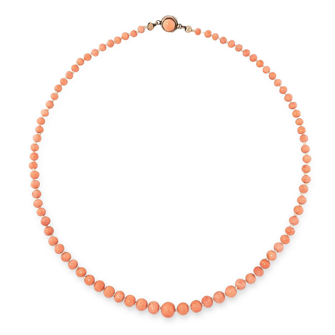 A CORAL BEAD NECKLACE comprising of a single row of (1 of 1)