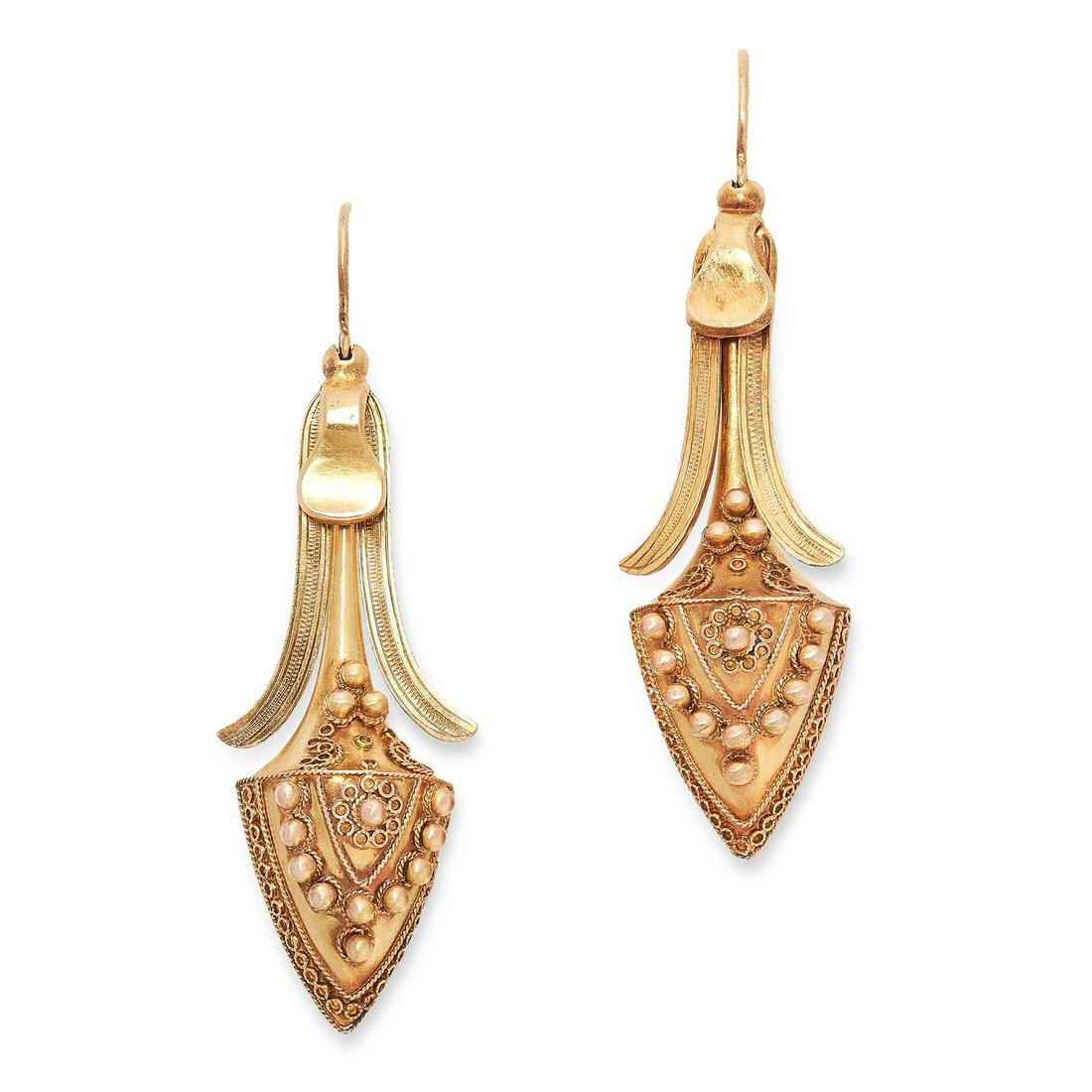 A PAIR OF ANTIQUE DROP EARRINGS, 19TH CENTURY in yellow (1 of 1)