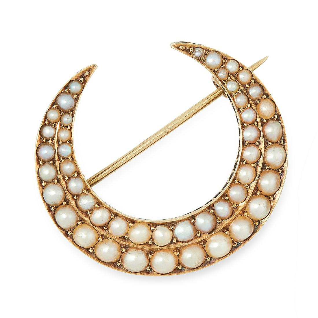 AN ANTIQUE PEARL CRESCENT BROOCH, 19TH CENTURY in (1 of 1)