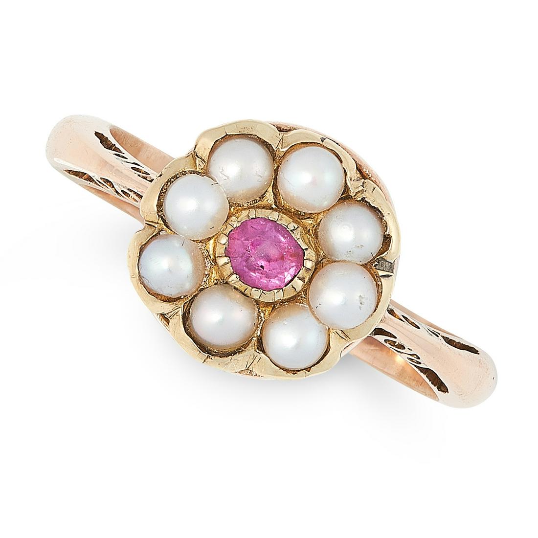 AN ANTIQUE VICTORIAN RUBY AND PEARL CLUSTER RING, 19TH (1 of 1)