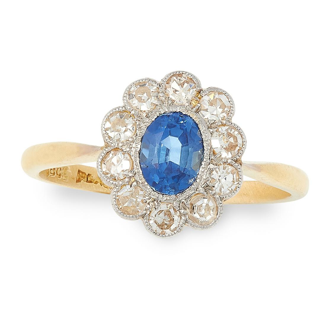 AN ANTIQUE SAPPHIRE AND DIAMOND CLUSTER RING, EARLY (1 of 1)