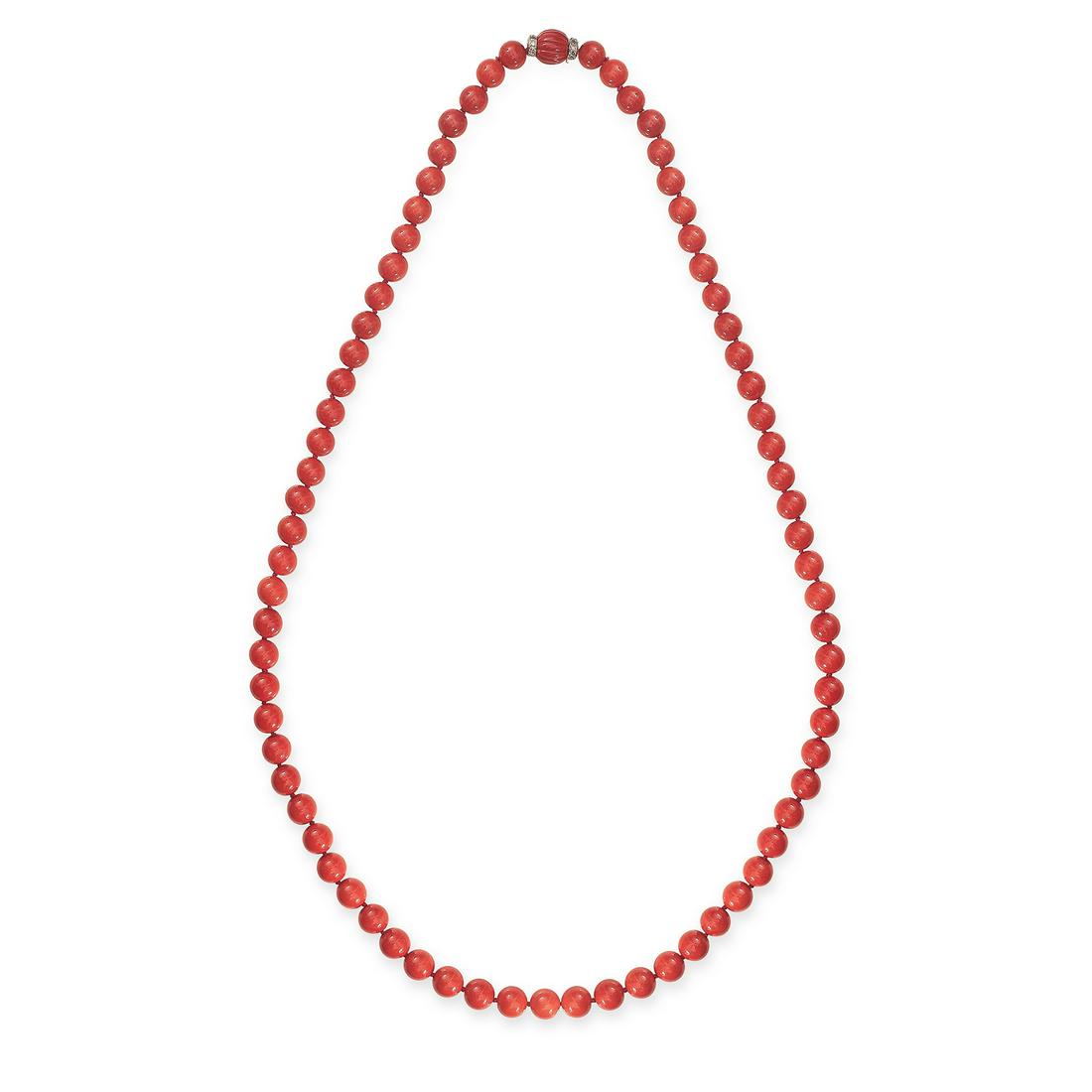 AN EXCEPTIONAL CORAL BEAD AND DIAMOND SAUTOIR NECKLACE (1 of 1)