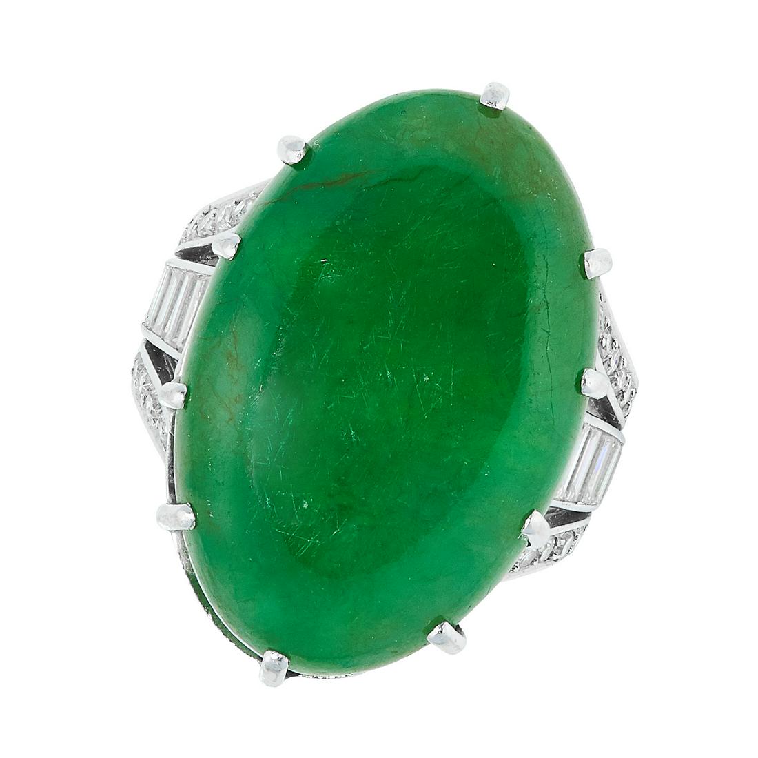 A VINTAGE JADEITE JADE AND DIAMOND DRESSS RING, (1 of 1)