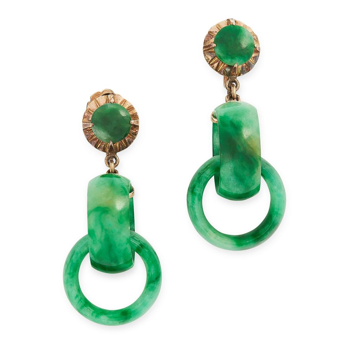 A PAIR OF JADEITE JADE DROP EARRINGS in yellow gold, (1 of 1)