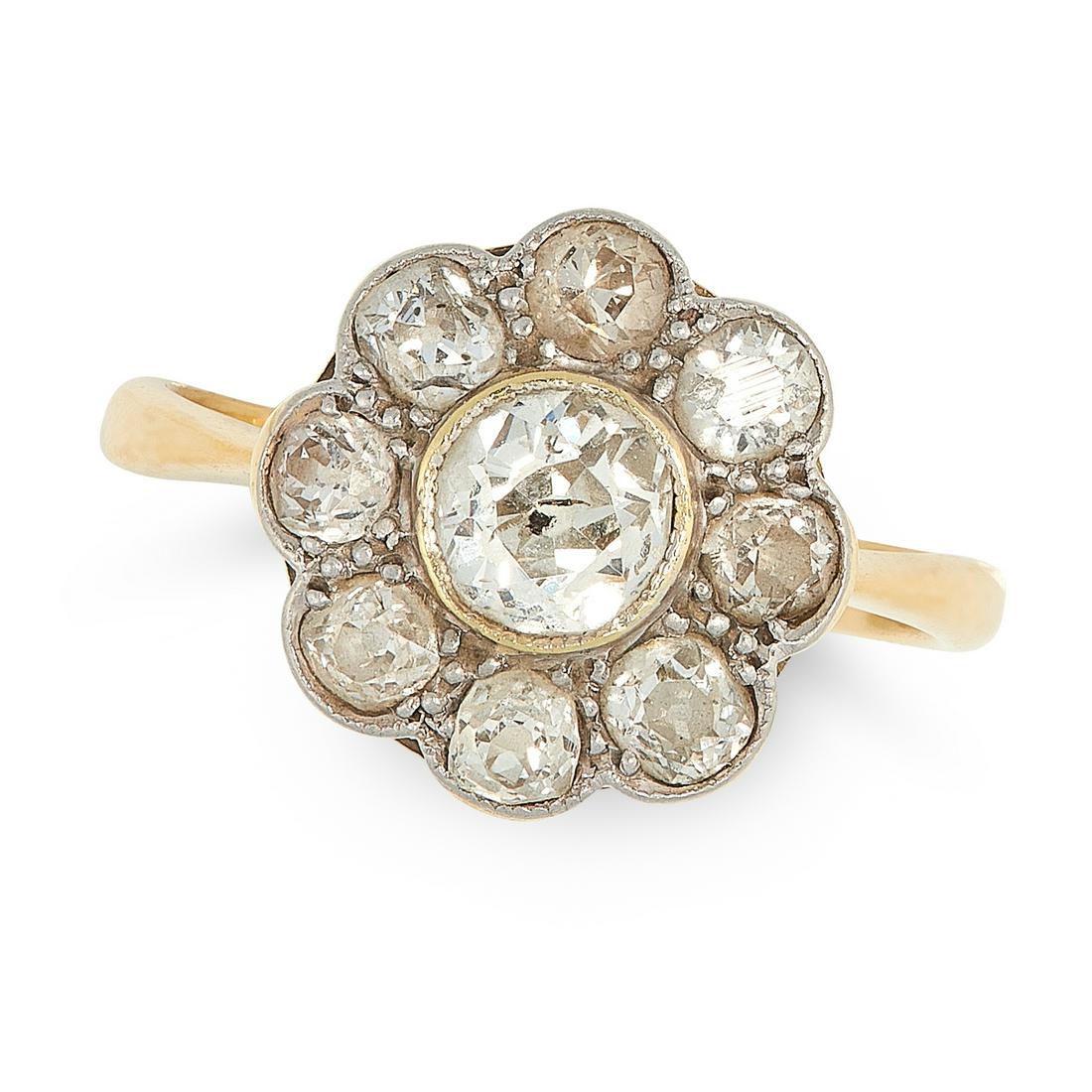AN ANTIQUE DIAMOND CLUSTER RING in 18ct yellow gold, (1 of 1)