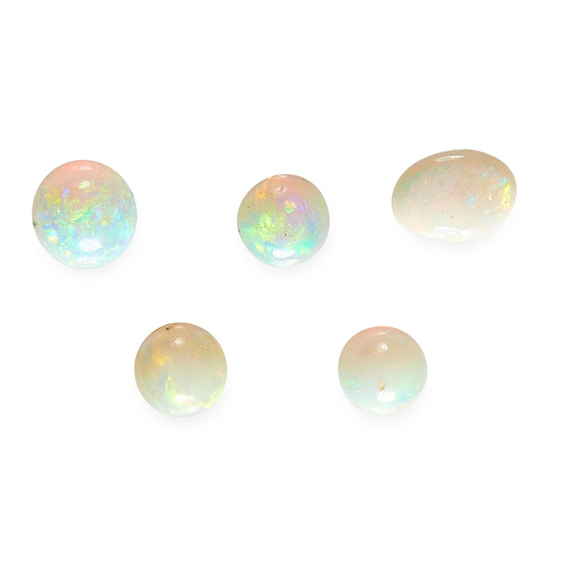 FIVE UNMOUNTED ROUND AND OVAL CABOCHON OPALS (1 of 1)