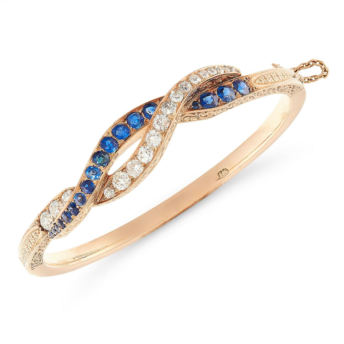 AN ANTIQUE SAPPHIRE AND DIAMOND BANGLE, LATE 19TH (1 of 1)