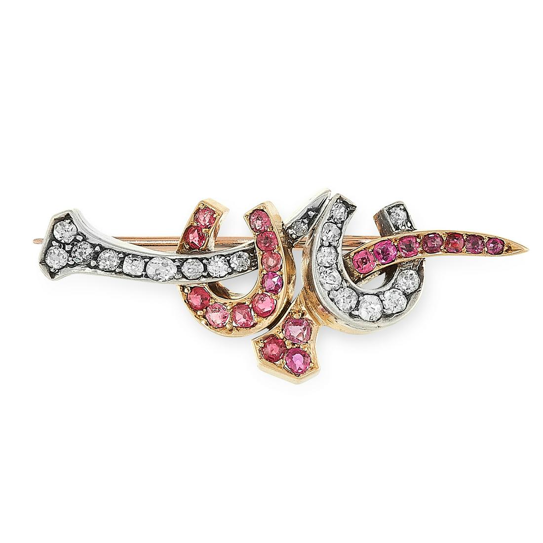 AN ANTIQUE RUBY AND DIAMOND BROOCH in high carat yellow (1 of 1)