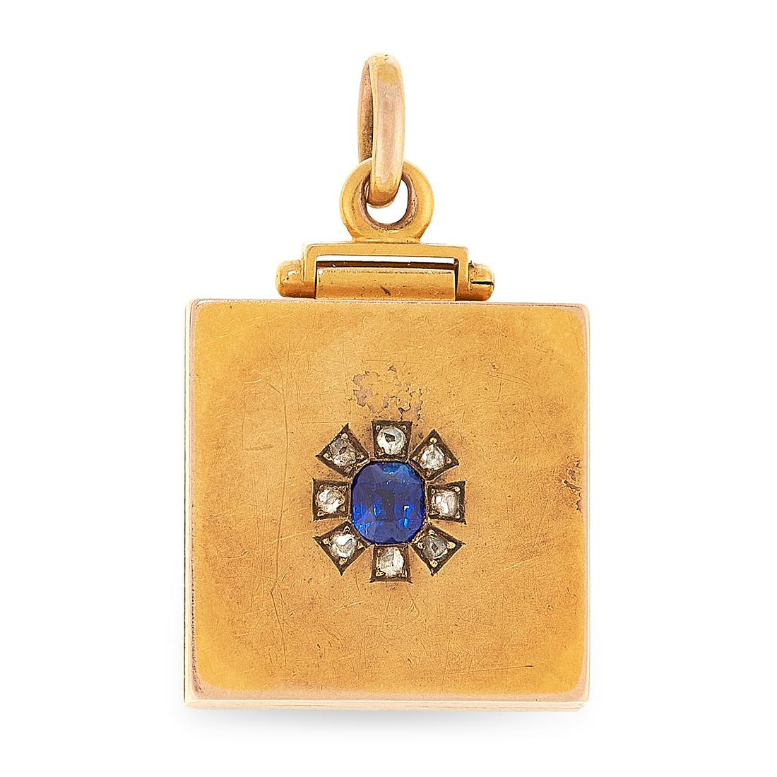 AN ANTIQUE SAPPHIRE AND DIAMOND LOCKET PENDANT in (1 of 1)
