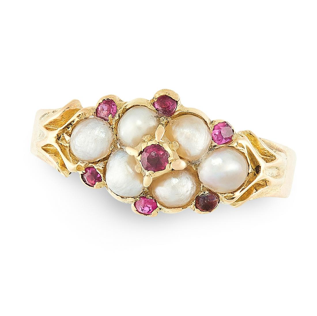 AN ANTIQUE PEARL AND RUBY RING in high carat yellow (1 of 1)