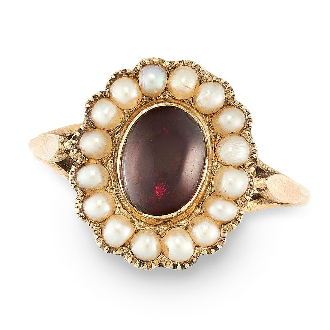AN ANTIQUE GARNET AND PEARL CLUSTER RING in high carat (1 of 1)