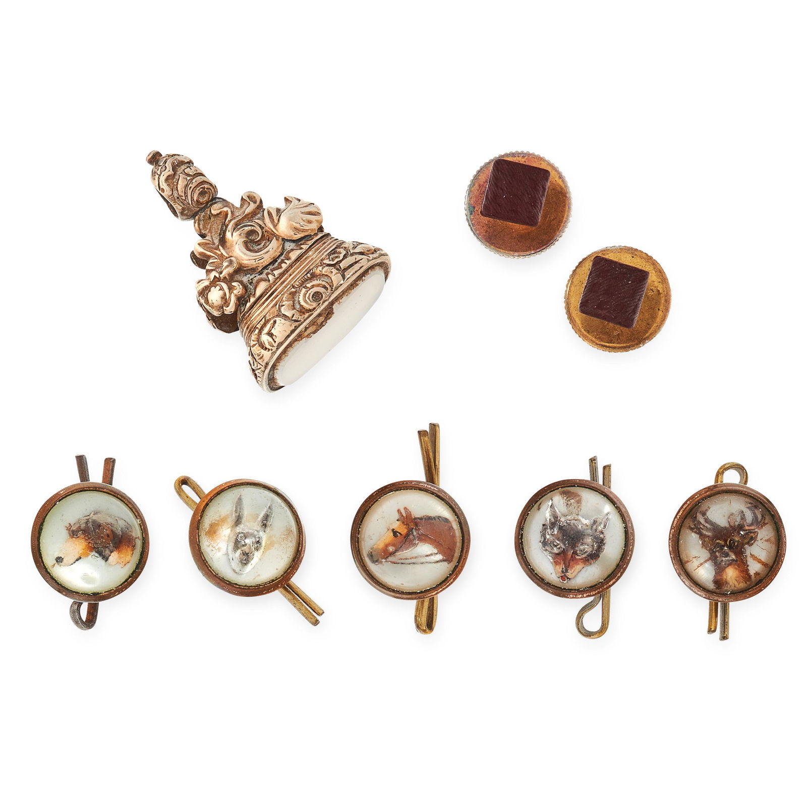 A MIXED LOT OF ESSEX CRYSTAL BUTTONS AND AN ANTIQUE FOB (1 of 1)