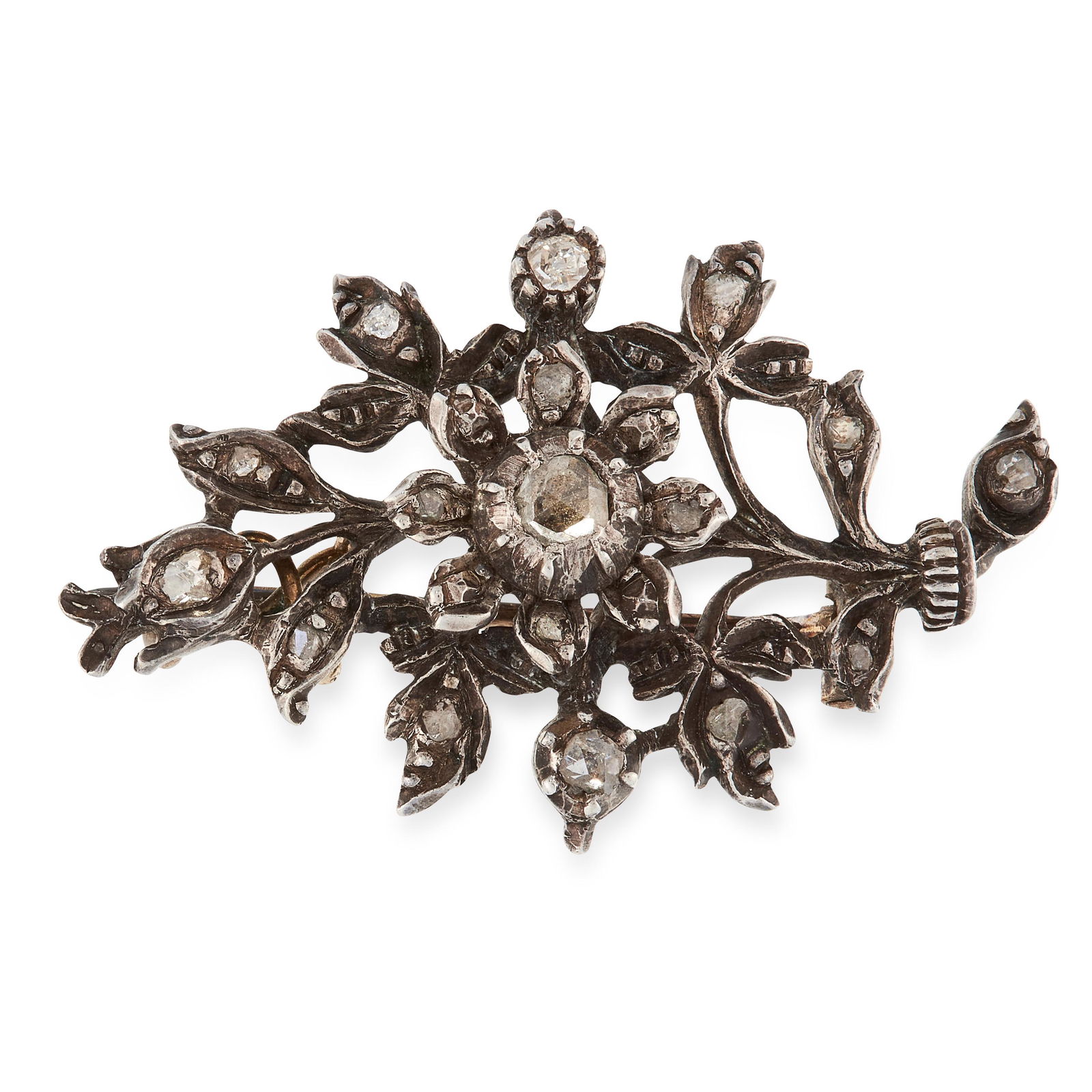 AN ANTIQUE DIAMOND FLOWER SPRAY BROOCH in silver, in (1 of 1)