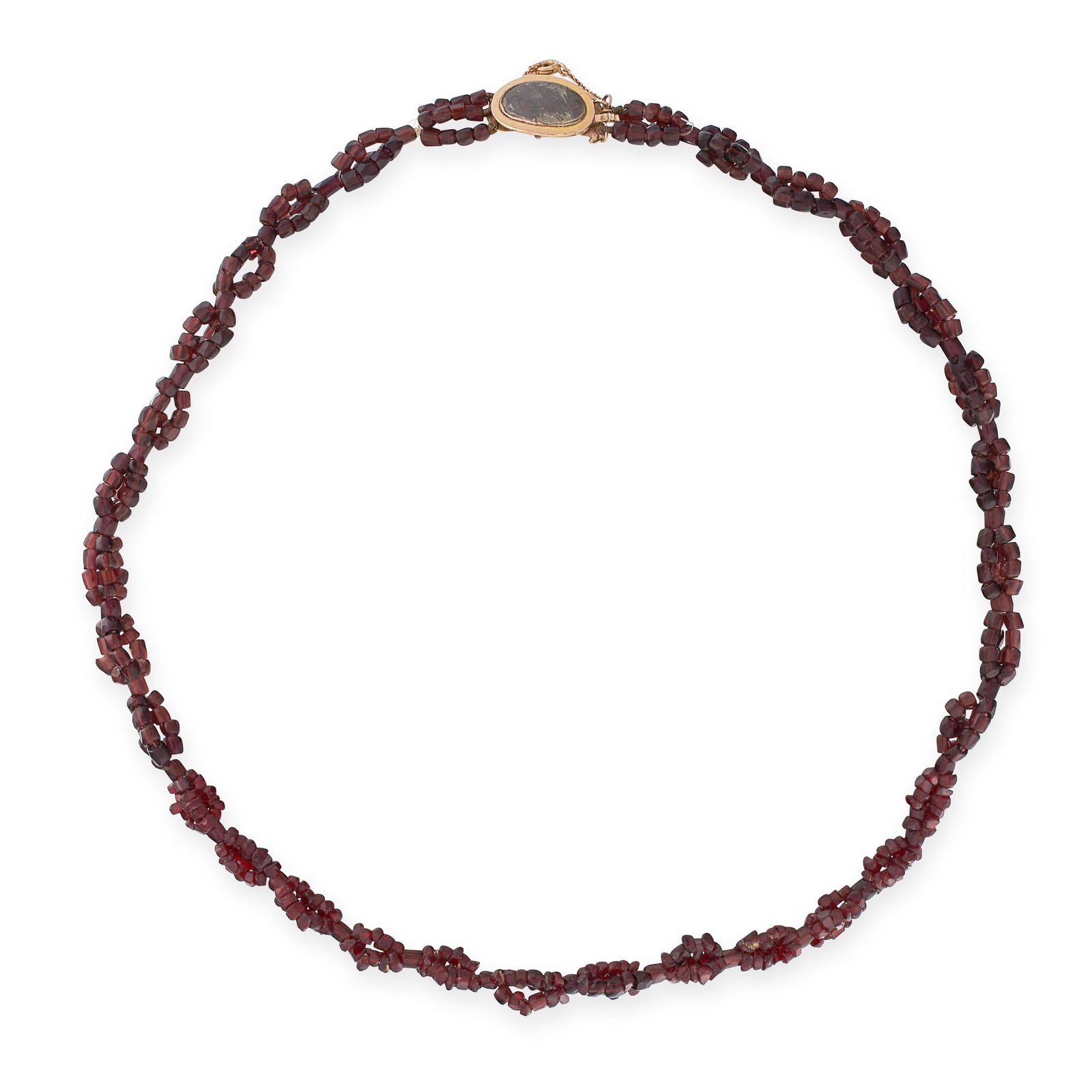 AN ANTIQUE GARNET BEAD AND HAIRWORK MOURNING NECKLACE (1 of 1)